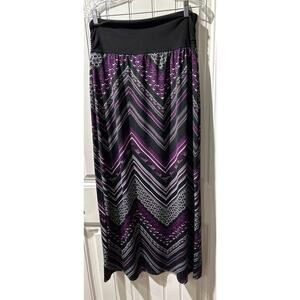 Plus Size Geometric Multicolor A-line Pull On Maxi Skirt, Size XL(16), Pre-Owned
